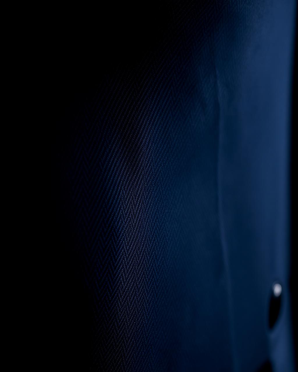 Macro detail of navy herringbone suiting wool