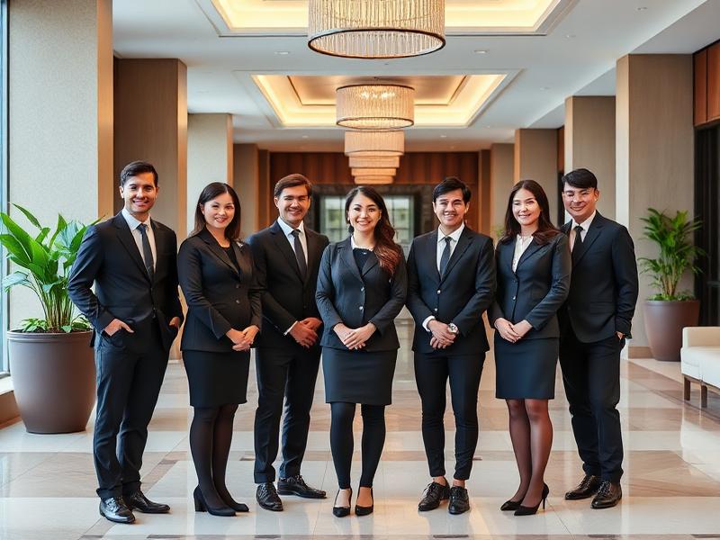 Hotel and office staff in matching corporate uniforms
